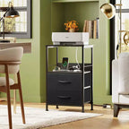 NightStand with Charging Station, LED Bedside Table with 2 Fabric Drawers, Storage Shelf, 3 USB Ports and 2 Outlets