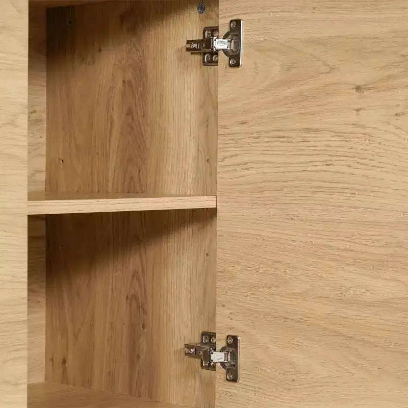 Buffet moderne du milieu du siècle à quatre portes Merrick Lane, meuble TV avec étagères