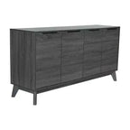 Buffet moderne du milieu du siècle à quatre portes Merrick Lane, meuble TV avec étagères