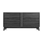 Buffet moderne du milieu du siècle à quatre portes Merrick Lane, meuble TV avec étagères