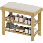 Banc à chaussures HOMCOM à 3 niveaux en bambou, banc d'entrée avec rangement et coussin, organisateur de chaussures pour entrée, couloir