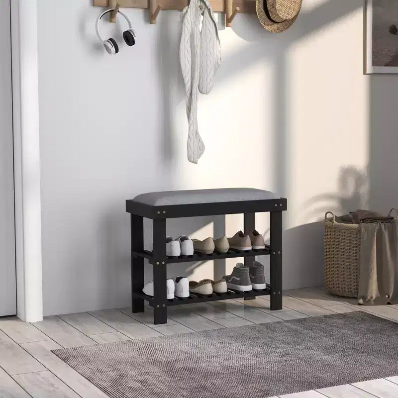 Banc à chaussures HOMCOM à 3 niveaux en bambou, banc d'entrée avec rangement et coussin, organisateur de chaussures pour entrée, couloir