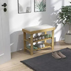 Banc à chaussures HOMCOM à 3 niveaux en bambou, banc d'entrée avec rangement et coussin, organisateur de chaussures pour entrée, couloir