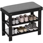 HOMCOM 3-Tier Bamboo Shoe Bench, Entryway Bench with Storage and Cushion, Shoe Organizer for Entryway, Hallway