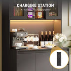 Meuble de Cuisine Whizmax avec Lumières LED et Station de Charge, Grand Placard de Rangement avec Plan de Travail, Armoire de Cuisine avec Tiroir et Portes Vitrées