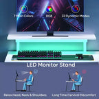 Bureau de jeu en L réversible Pinmoco 42 avec support d'écran, lumières LED, crochet pour casque et étagères de rangement, bureau à domicile