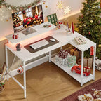 Bureau de jeu en L réversible Pinmoco 42 avec support d'écran, lumières LED, crochet pour casque et étagères de rangement, bureau à domicile