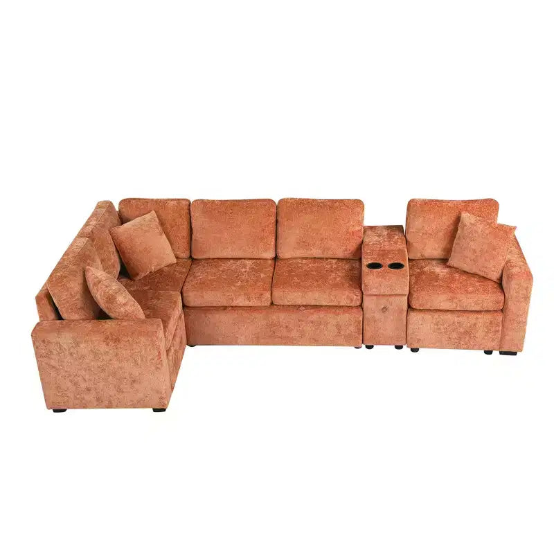 Canapé convertible modulaire en L de 306 cm avec lit gigogne, rangement et porte-gobelets. Canapé d'angle réversible pour salon moderne.