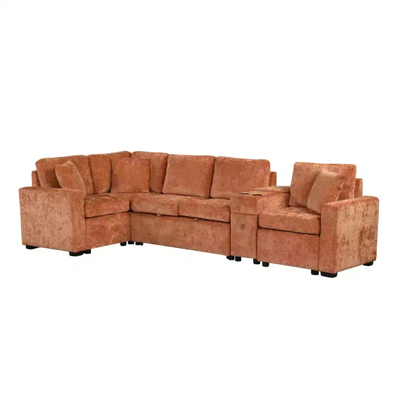 Canapé convertible modulaire en L de 306 cm avec lit gigogne, rangement et porte-gobelets. Canapé d'angle réversible pour salon moderne.