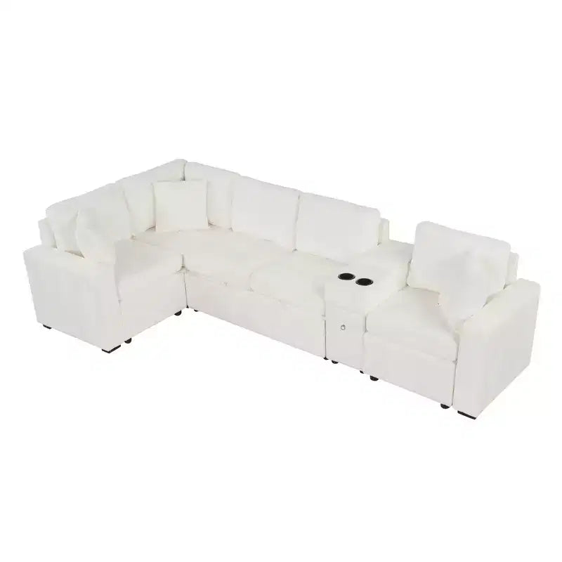 Canapé convertible modulaire en L de 306 cm avec lit gigogne, rangement et porte-gobelets. Canapé d'angle réversible pour salon moderne.