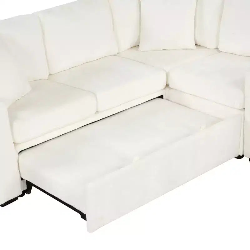 Canapé convertible modulaire en L de 306 cm avec lit gigogne, rangement et porte-gobelets. Canapé d'angle réversible pour salon moderne.