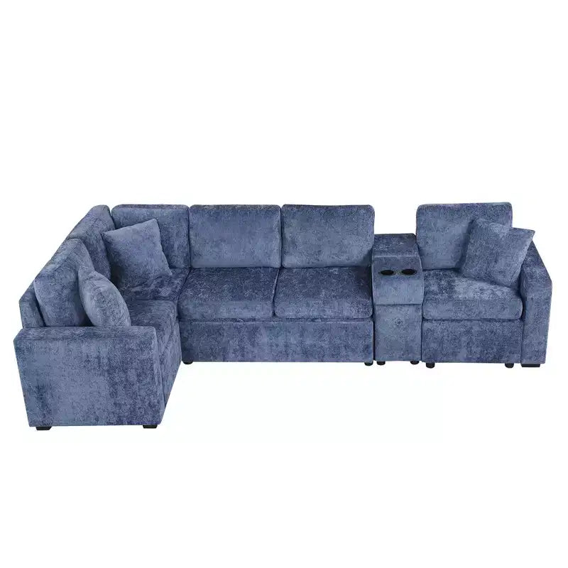 Canapé convertible modulaire en L de 306 cm avec lit gigogne, rangement et porte-gobelets. Canapé d'angle réversible pour salon moderne.