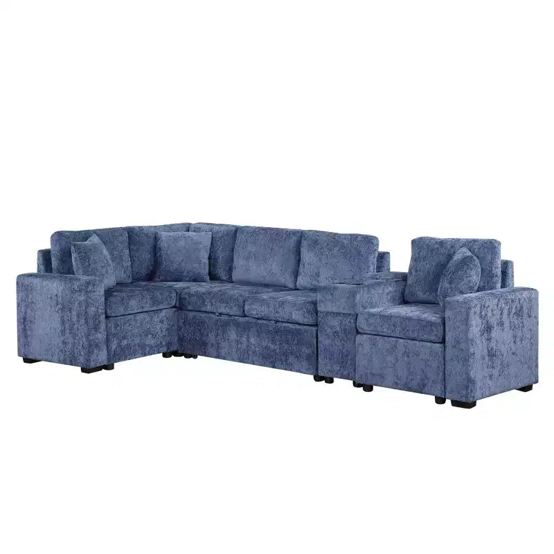 Canapé convertible modulaire en L de 306 cm avec lit gigogne, rangement et porte-gobelets. Canapé d'angle réversible pour salon moderne.
