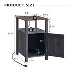 SinCiDo Lot de 2 tables de chevet de ferme avec station de recharge, tables d'appoint en bois avec porte de grange et étagères ouvertes pour chambre, salon
