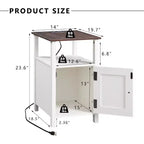 SinCiDo Lot de 2 tables de chevet de ferme avec station de recharge, tables d'appoint en bois avec porte de grange et étagères ouvertes pour chambre, salon