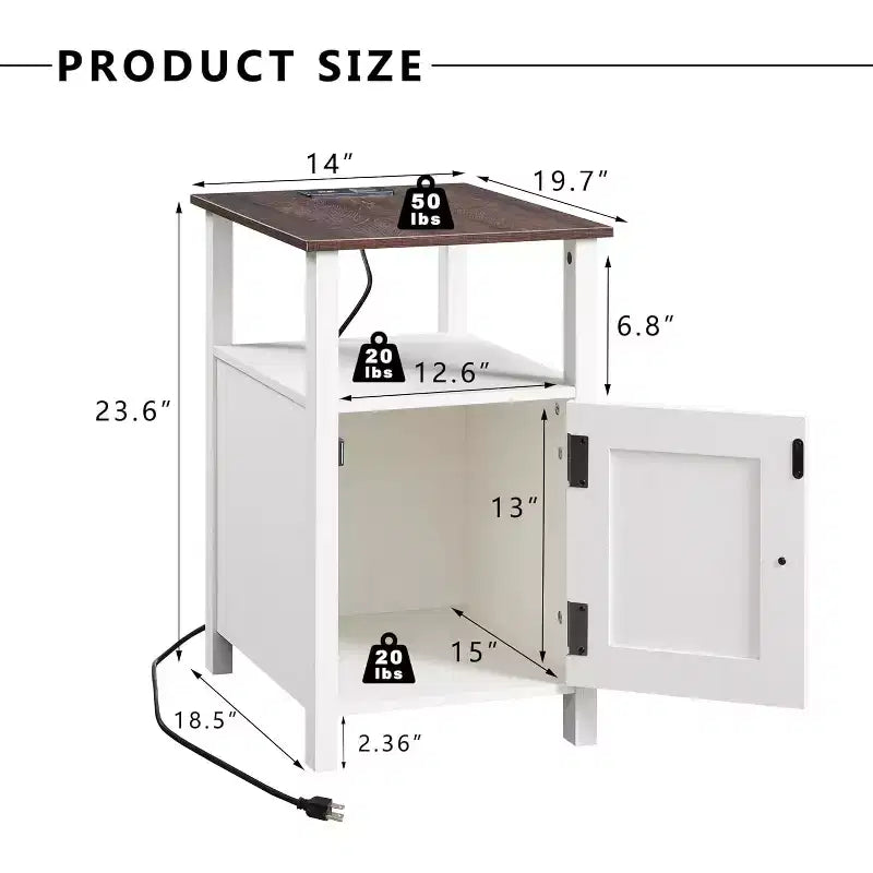 SinCiDo Lot de 2 tables de chevet de ferme avec station de recharge, tables d'appoint en bois avec porte de grange et étagères ouvertes pour chambre, salon