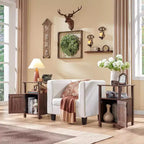 SinCiDo Lot de 2 tables de chevet de ferme avec station de recharge, tables d'appoint en bois avec porte de grange et étagères ouvertes pour chambre, salon