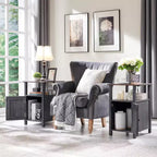 SinCiDo Lot de 2 tables de chevet de ferme avec station de recharge, tables d'appoint en bois avec porte de grange et étagères ouvertes pour chambre, salon