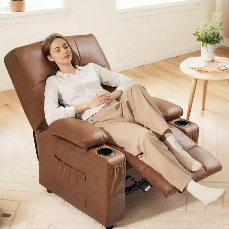 Fauteuil inclinable électrique VECELO avec fonctions de massage et de chaleur, fauteuil de massage en cuir PU rembourré, fauteuil à bascule électrique 35 positions pour salon