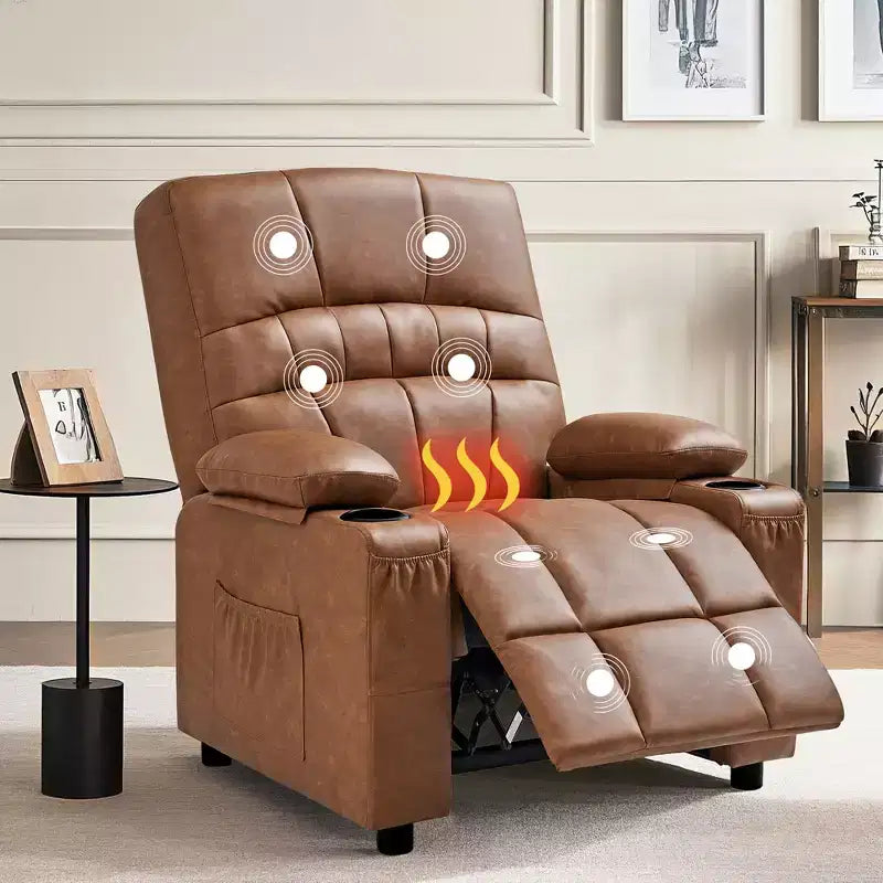 Fauteuil inclinable électrique VECELO avec fonctions de massage et de chaleur, fauteuil de massage en cuir PU rembourré, fauteuil à bascule électrique 35 positions pour salon