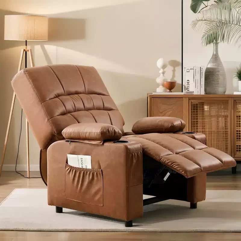Fauteuil inclinable électrique VECELO avec fonctions de massage et de chaleur, fauteuil de massage en cuir PU rembourré, fauteuil à bascule électrique 35 positions pour salon