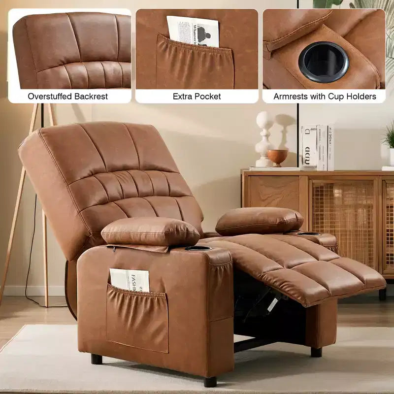 Fauteuil inclinable électrique VECELO avec fonctions de massage et de chaleur, fauteuil de massage en cuir PU rembourré, fauteuil à bascule électrique 35 positions pour salon