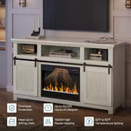 Meuble TV Bestier 61 avec cheminée pour téléviseurs jusqu'à 65 pouces, centre de divertissement style ferme avec portes de grange et cheminée électrique de 23 pouces télécommandée
