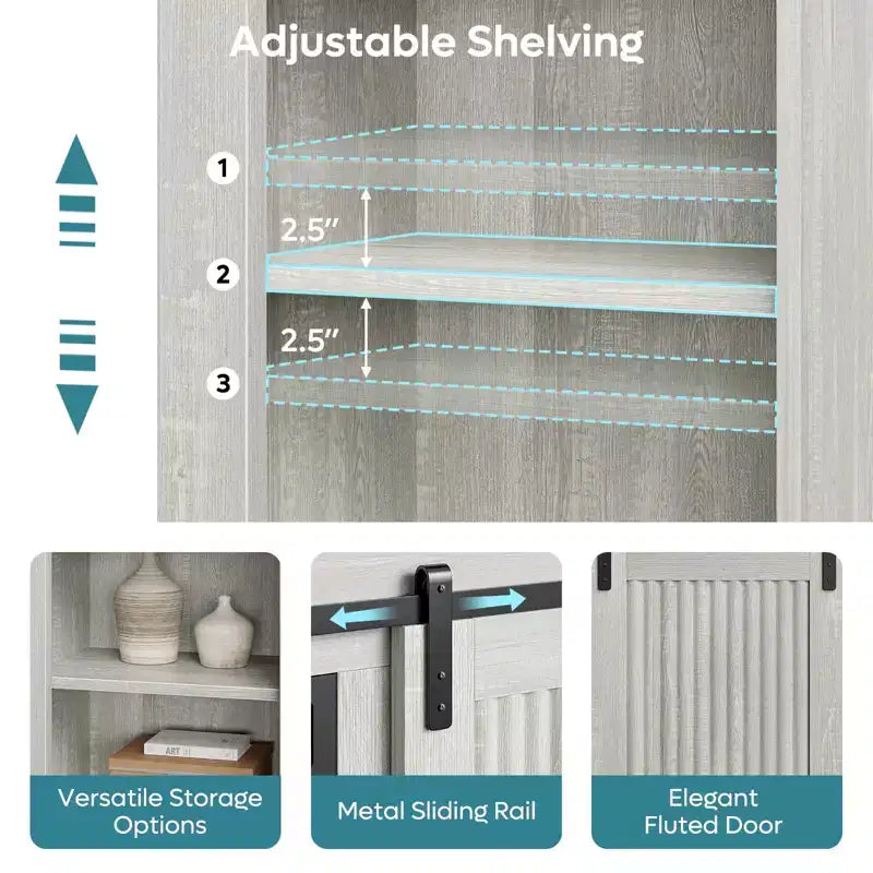 Meuble TV Bestier 61 avec cheminée pour téléviseurs jusqu'à 65 pouces, centre de divertissement style ferme avec portes de grange et cheminée électrique de 23 pouces télécommandée