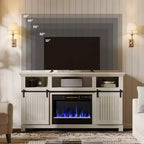 Meuble TV Bestier 61 avec cheminée pour téléviseurs jusqu'à 65 pouces, centre de divertissement style ferme avec portes de grange et cheminée électrique de 23 pouces télécommandée