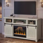 Meuble TV Bestier 61 avec cheminée pour téléviseurs jusqu'à 65 pouces, centre de divertissement style ferme avec portes de grange et cheminée électrique de 23 pouces télécommandée