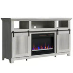 Meuble TV Bestier 61 avec cheminée pour téléviseurs jusqu'à 65 pouces, centre de divertissement style ferme avec portes de grange et cheminée électrique de 23 pouces télécommandée