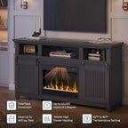 Meuble TV Bestier 61 avec cheminée pour téléviseurs jusqu'à 65 pouces, centre de divertissement style ferme avec portes de grange et cheminée électrique de 23 pouces télécommandée