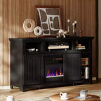 Meuble TV Bestier 61 avec cheminée pour téléviseurs jusqu'à 65 pouces, centre de divertissement style ferme avec portes de grange et cheminée électrique de 23 pouces télécommandée