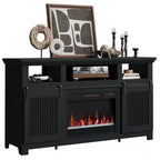 Meuble TV Bestier 61 avec cheminée pour téléviseurs jusqu'à 65 pouces, centre de divertissement style ferme avec portes de grange et cheminée électrique de 23 pouces télécommandée