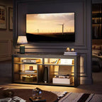 Meuble TV haut Bestier, meuble TV 55 LED pour téléviseurs jusqu'à 65 pouces, console TV de jeu avec rangement pour PS5, meuble média avec étagères réglables