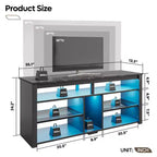 Meuble TV haut Bestier, meuble TV 55 LED pour téléviseurs jusqu'à 65 pouces, console TV de jeu avec rangement pour PS5, meuble média avec étagères réglables