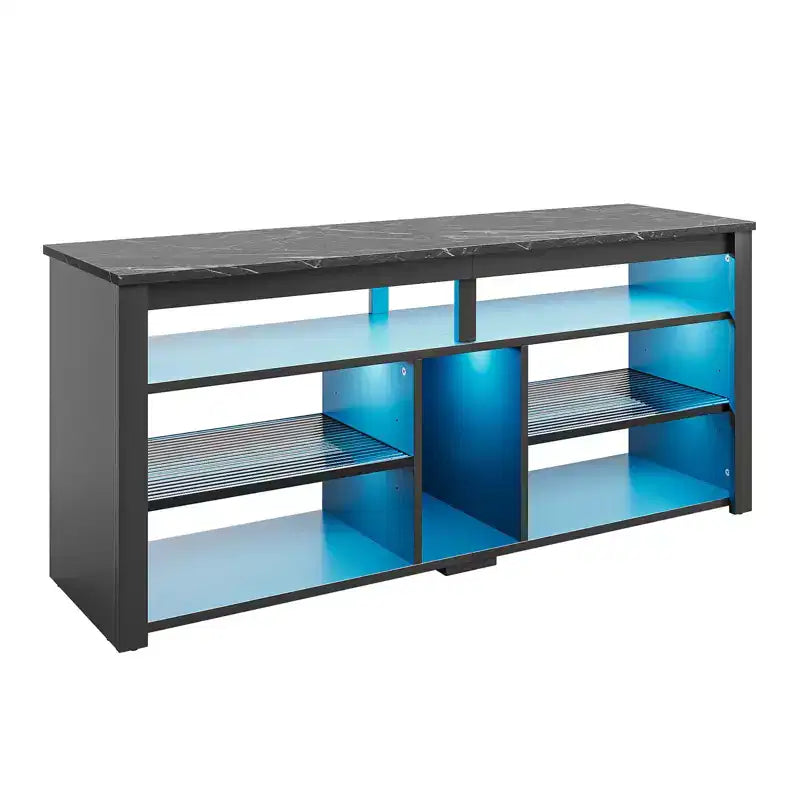 Meuble TV haut Bestier, meuble TV 55 LED pour téléviseurs jusqu'à 65 pouces, console TV de jeu avec rangement pour PS5, meuble média avec étagères réglables