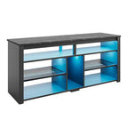 Meuble TV haut Bestier, meuble TV 55 LED pour téléviseurs jusqu'à 65 pouces, console TV de jeu avec rangement pour PS5, meuble média avec étagères réglables