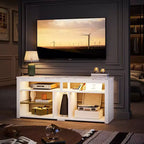 Meuble TV haut Bestier, meuble TV 55 LED pour téléviseurs jusqu'à 65 pouces, console TV de jeu avec rangement pour PS5, meuble média avec étagères réglables