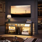 Meuble TV haut Bestier, meuble TV 55 LED pour téléviseurs jusqu'à 65 pouces, console TV de jeu avec rangement pour PS5, meuble média avec étagères réglables