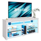 Meuble TV haut Bestier, meuble TV 55 LED pour téléviseurs jusqu'à 65 pouces, console TV de jeu avec rangement pour PS5, meuble média avec étagères réglables
