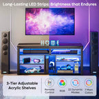 Meuble TV haut Bestier, meuble TV 55 LED pour téléviseurs jusqu'à 65 pouces, console TV de jeu avec rangement pour PS5, meuble média avec étagères réglables