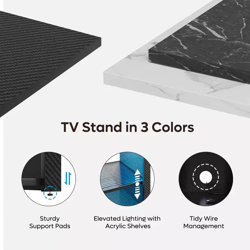 Meuble TV haut Bestier, meuble TV 55 LED pour téléviseurs jusqu'à 65 pouces, console TV de jeu avec rangement pour PS5, meuble média avec étagères réglables