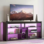 Meuble TV haut Bestier, meuble TV 55 LED pour téléviseurs jusqu'à 65 pouces, console TV de jeu avec rangement pour PS5, meuble média avec étagères réglables