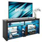 Meuble TV haut Bestier, meuble TV 55 LED pour téléviseurs jusqu'à 65 pouces, console TV de jeu avec rangement pour PS5, meuble média avec étagères réglables