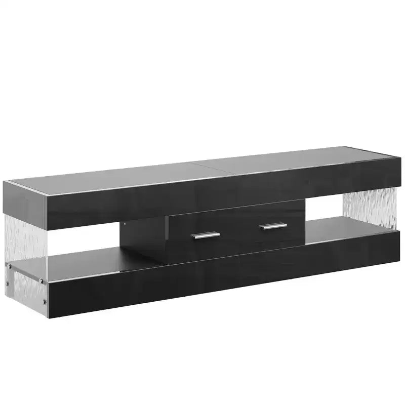 Meuble TV Bestier noir ultra-brillant pour TV jusqu'à 65 pouces, meuble de divertissement LED moderne avec tiroirs de rangement