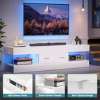 Meuble TV Bestier noir ultra-brillant pour TV jusqu'à 65 pouces, meuble de divertissement LED moderne avec tiroirs de rangement