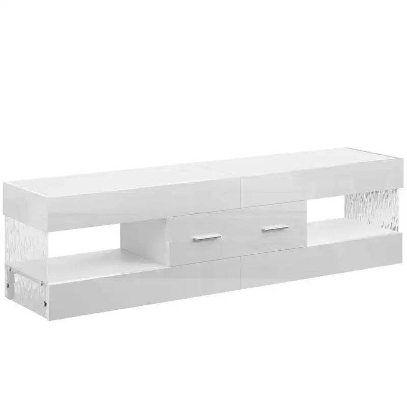 Meuble TV Bestier noir ultra-brillant pour TV jusqu'à 65 pouces, meuble de divertissement LED moderne avec tiroirs de rangement