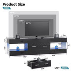 Meuble TV Bestier noir ultra-brillant pour TV jusqu'à 65 pouces, meuble de divertissement LED moderne avec tiroirs de rangement