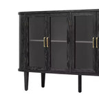 Bahut de ferme avec rangement, meuble buffet en bois avec portes vitrées et étagères réglables